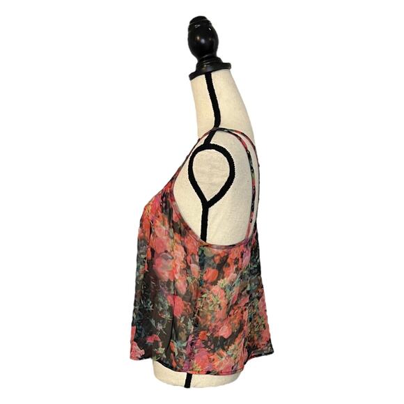 Womens Decree Strappy Tank Top Sheer Floral Print Cami Size Medium - Picture 4 of 7